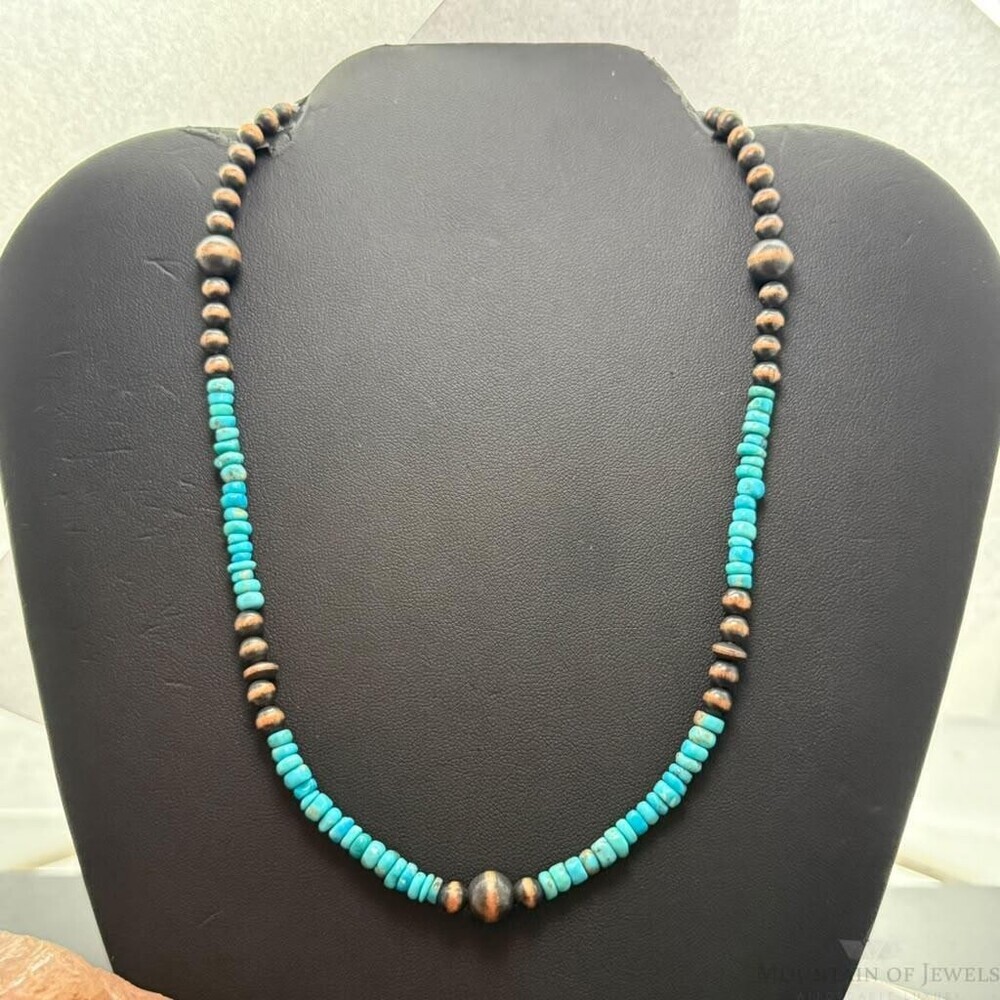 Southwestern Style 5-8.5mm Copper Navajo Pearl Round &Turquoise 18"-21" Necklace